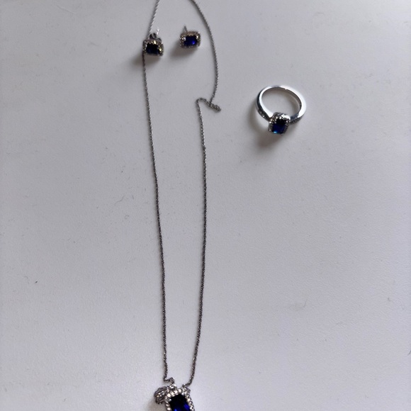 Zales Jewelry - Zales Silver Necklace Set with Blue Stones